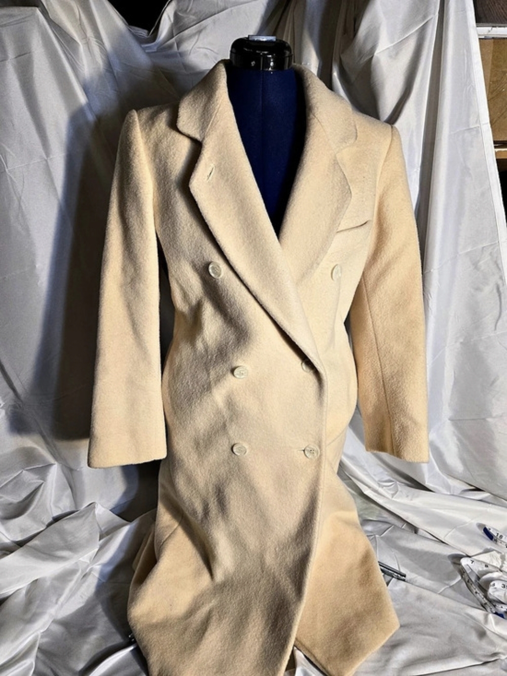 Ashley Scott Petite Double-Breasted Ivory Pea Coat